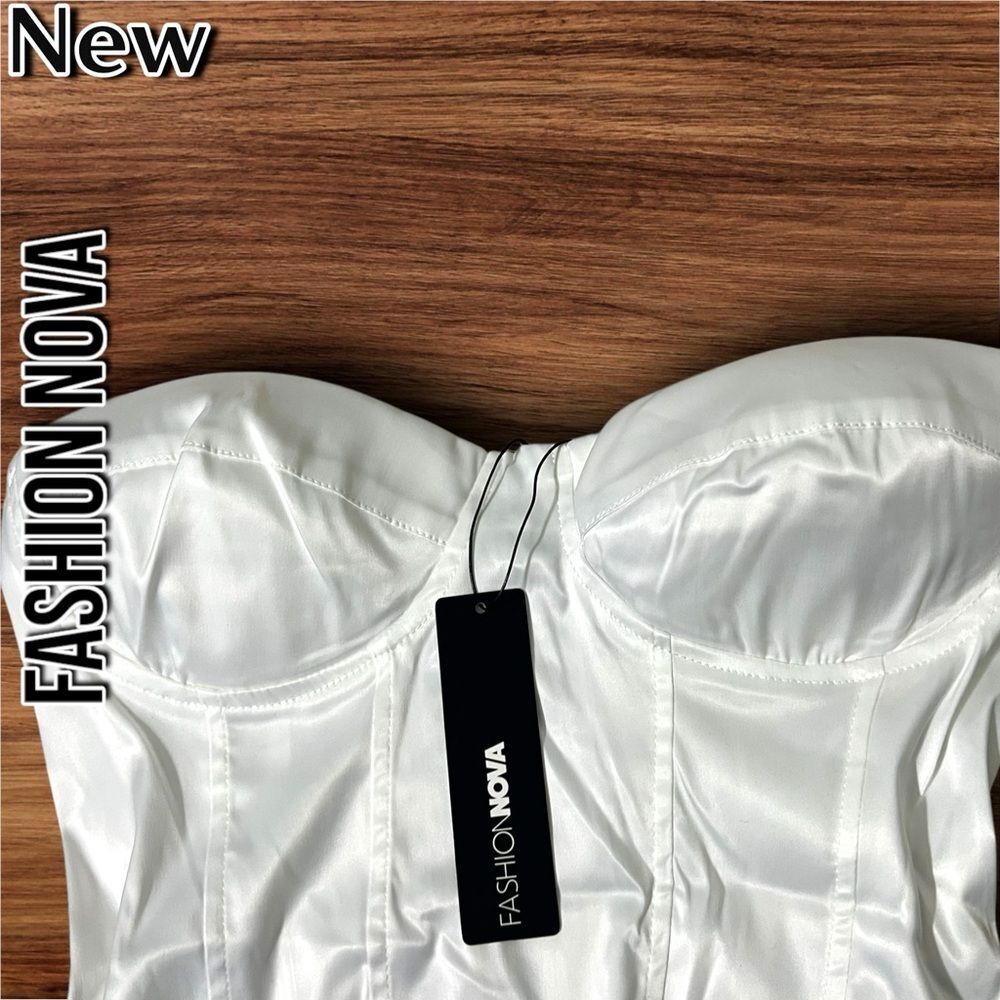 New Fashion nova Please Her Satin Corset Top Shirt - White - Medium - Picture 6 of 10